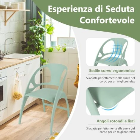 COSTWAY Sedie Sala Da Pranzo In Polipropilene 2 Pezzi, Sedia Pieghevole Sedie Cucina Moderne Casa Bar Giardino, Braccioli E Schienale, Capacità Di Carico 150 Kg (Verde) 4 COSTWAY Sedie Sala Da Pranzo In Polipropilene 2 Pezzi, Sedia Pieghevole Sedie Cucina Moderne Casa Bar Giardino, Braccioli E Schienale, Capacità Di Carico 150 Kg (Verde) - immagine 2
