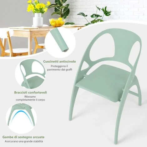 COSTWAY Sedie Sala Da Pranzo In Polipropilene 2 Pezzi, Sedia Pieghevole Sedie Cucina Moderne Casa Bar Giardino, Braccioli E Schienale, Capacità Di Carico 150 Kg (Verde) 5 COSTWAY Sedie Sala Da Pranzo In Polipropilene 2 Pezzi, Sedia Pieghevole Sedie Cucina Moderne Casa Bar Giardino, Braccioli E Schienale, Capacità Di Carico 150 Kg (Verde) - immagine 3