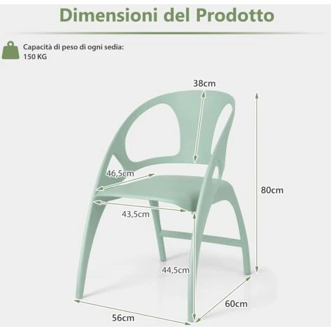COSTWAY Sedie Sala Da Pranzo In Polipropilene 2 Pezzi, Sedia Pieghevole Sedie Cucina Moderne Casa Bar Giardino, Braccioli E Schienale, Capacità Di Carico 150 Kg (Verde) 6 COSTWAY Sedie Sala Da Pranzo In Polipropilene 2 Pezzi, Sedia Pieghevole Sedie Cucina Moderne Casa Bar Giardino, Braccioli E Schienale, Capacità Di Carico 150 Kg (Verde) - immagine 4
