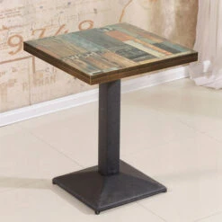 Tavolo Quadrato Con Gamba Centrale Per Bar Bistrot, Stile Di Pavimento Floreale Vintage 60 X 60 X 75cm