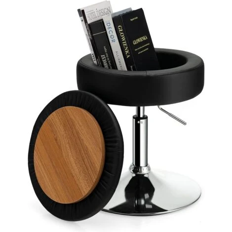 COSTWAY Sgabello Girevole Altezza Regolabile Con Portaoggetti, Poggiapiedi Sgabelli Da Trucco, Tavolino Da Caffè, Sgabello Da Lavoro Rotondo In Pelle PU Per Bar, Ufficio, Soggiorno, Camera (Nero) 3 COSTWAY Sgabello Girevole Altezza Regolabile Con Portaoggetti, Poggiapiedi Sgabelli Da Trucco, Tavolino Da Caffè, Sgabello Da Lavoro Rotondo In Pelle PU Per Bar, Ufficio, Soggiorno, Camera (Nero)