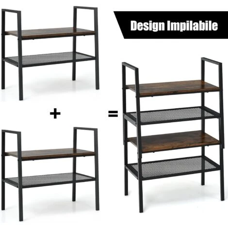 COSTWAY Scaffale Di Stoccaggio A 2 Livelli, Scaffale Impilabile Con Rete Metallica, Scaffale Compatto E Multiuso Per Soggiorno Camera Da Letto Ingresso, Carico Massimo: 30kg (2 Pezzi) 5 COSTWAY Scaffale Di Stoccaggio A 2 Livelli, Scaffale Impilabile Con Rete Metallica, Scaffale Compatto E Multiuso Per Soggiorno Camera Da Letto Ingresso, Carico Massimo: 30kg (2 Pezzi) - immagine 3