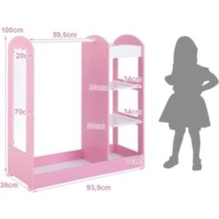 COSTWAY Guardaroba Per Bambini In Legno, Mobile Per Bambini Con Specchio, Appendiabiti E Mensole, Armadio Di Stoccaggio Per Cameratta Dei Bambini, 93,5 X 38 X 100 Cm (Rosa) -Vendite HOMCOM || VIDAXL || Songmics 80707464 4