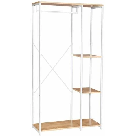 WOLTU Stand Appendiabiti Con Ripiani Attaccapanni Guardaroba Scaffale Portabiti Legno+Bianco 3 WOLTU Stand Appendiabiti Con Ripiani Attaccapanni Guardaroba Scaffale Portabiti Legno+Bianco