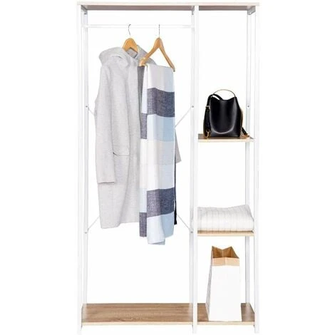 WOLTU Stand Appendiabiti Con Ripiani Attaccapanni Guardaroba Scaffale Portabiti Legno+Bianco 5 WOLTU Stand Appendiabiti Con Ripiani Attaccapanni Guardaroba Scaffale Portabiti Legno+Bianco - immagine 3