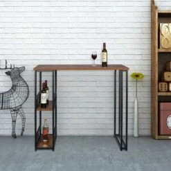 WOLTU Tavolo Da Bar Alto Con Mensole Bancone Da Casa In Metallo E Legno Faggio Scuro -Vendite HOMCOM || VIDAXL || Songmics 81035002 3