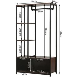 WOLTU Appendiabiti Da Terra In Legno E Metallo Di Bambù Con Mensole Laterali Faggio Scuro+nero -Vendite HOMCOM || VIDAXL || Songmics 81073577 3