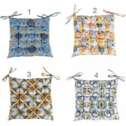 Cuscino Per Sedia Con Laccetti 40x40 Cm, Decoro Mediterraneo, Sicilia