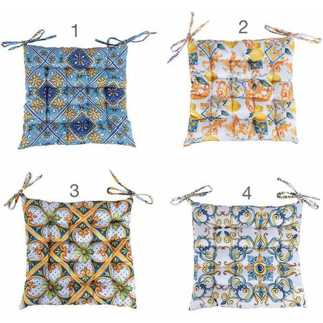Cuscino Per Sedia Con Laccetti 40x40 Cm, Decoro Mediterraneo, Sicilia 3 Cuscino Per Sedia Con Laccetti 40x40 Cm, Decoro Mediterraneo, Sicilia