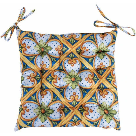 Cuscino Per Sedia Con Laccetti 40x40 Cm, Decoro Mediterraneo, Sicilia 6 Cuscino Per Sedia Con Laccetti 40x40 Cm, Decoro Mediterraneo, Sicilia - immagine 4