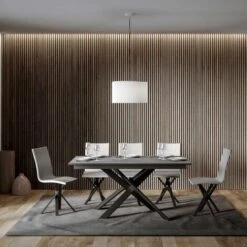 Tavolo Allungabile Fino A 220 Cm Ganty 160 Con Bordo Antracite Piano Cemento