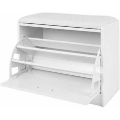 Pouf Panca Con Scarpiera Interna 1 Anta 3 Profondità Seduta In Ecopelle Bianco -Vendite HOMCOM || VIDAXL || Songmics 81985963 3