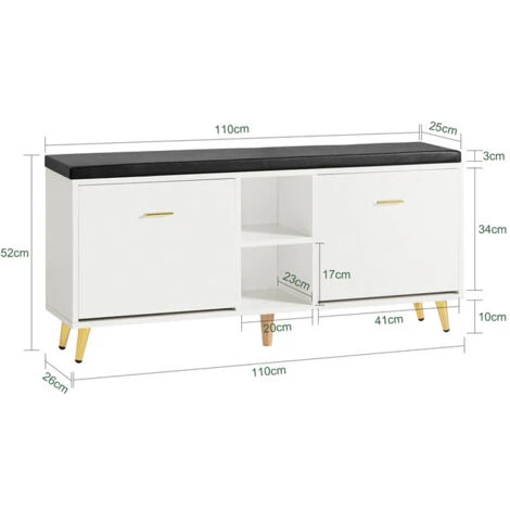 Mobile TV Mobile Da Ingresso Panca Con Seduta Scarpiera Con 2 Ribalte 110x26x52cm FSR132-W SoBuy 4 Mobile TV Mobile Da Ingresso Panca Con Seduta Scarpiera Con 2 Ribalte 110x26x52cm FSR132-W SoBuy - immagine 2