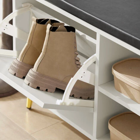 Mobile TV Mobile Da Ingresso Panca Con Seduta Scarpiera Con 2 Ribalte 110x26x52cm FSR132-W SoBuy 5 Mobile TV Mobile Da Ingresso Panca Con Seduta Scarpiera Con 2 Ribalte 110x26x52cm FSR132-W SoBuy - immagine 3