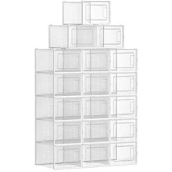 Nova Scatole Per Scarpe 18 Contenitori Pieghevoli E Impilabili Trasparente E Bianco