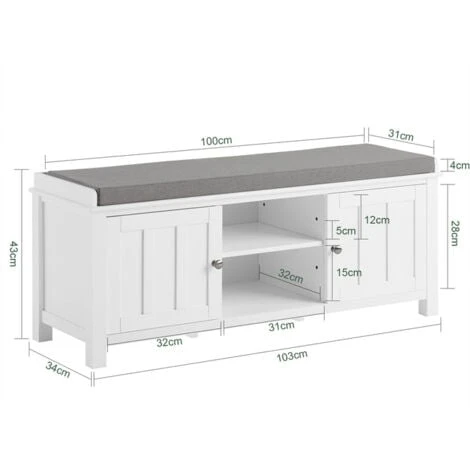 SoBuy Scarpiera Da Ingresso, Panchina Con Cuscino E Due Ante,L105cm, FSR35-W 4 SoBuy Scarpiera Da Ingresso, Panchina Con Cuscino E Due Ante,L105cm, FSR35-W - immagine 2