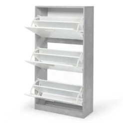 Scarpiera Effetto Cemento Con 3 Ante Bianche -Vendite HOMCOM || VIDAXL || Songmics 85683903 4