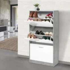 Scarpiera Effetto Cemento Con 3 Ante Bianche -Vendite HOMCOM || VIDAXL || Songmics 85683903 5