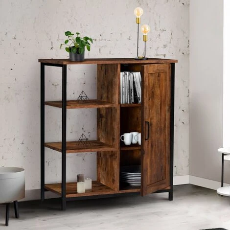 Credenza Con 3 Ripiani E Armadietto DAYTON Effetto Invecchiato Design Industriale 6 Credenza Con 3 Ripiani E Armadietto DAYTON Effetto Invecchiato Design Industriale - immagine 4