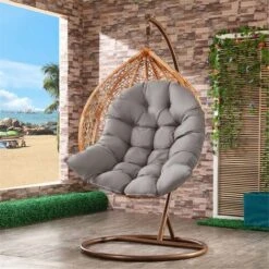 MINKUROW Cuscino Per Sedia, Cuscino Per Poltrona In Rattan, Imbottiture Per Sedie Relax Per Cesto Appeso Altalena, Cuscino Per Sedile Cestino Per Interni Esterni, 90 X 120 Cm, Grigio -Vendite HOMCOM || VIDAXL || Songmics 85922302 4