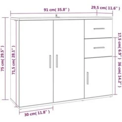 Credenza Grigio Cemento 91x29,5x75 Cm In Legno Multistrato VidaXL -Vendite HOMCOM || VIDAXL || Songmics 87837718 3