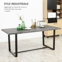 HOMCOM Tavolo Da Pranzo Rettangolare Stile Industriale Per 8 Persone, 180x90x75cm, Grigio E Nero -Vendite HOMCOM || VIDAXL || Songmics 87892039 4