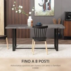 HOMCOM Tavolo Da Pranzo Rettangolare Stile Industriale Per 8 Persone, 180x90x75cm, Grigio E Nero -Vendite HOMCOM || VIDAXL || Songmics 87892039 5