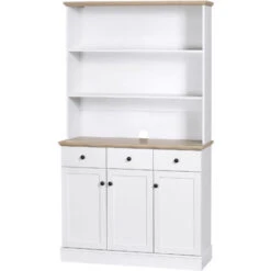 HOMCOM Credenza Da Cucina In Legno Bianco Con 3 Ripiani, 3 Cassetti E 2 Armadietti 101x39x180.5 Cm