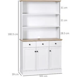 HOMCOM Credenza Da Cucina In Legno Bianco Con 3 Ripiani, 3 Cassetti E 2 Armadietti 101x39x180.5 Cm -Vendite HOMCOM || VIDAXL || Songmics 87893234 3