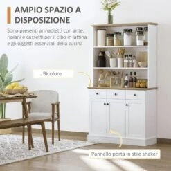 HOMCOM Credenza Da Cucina In Legno Bianco Con 3 Ripiani, 3 Cassetti E 2 Armadietti 101x39x180.5 Cm -Vendite HOMCOM || VIDAXL || Songmics 87893234 4