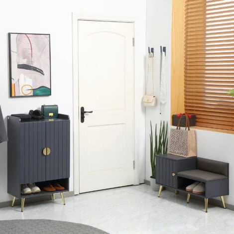 HOMCOM Mobile Scarpiera Da Ingresso Con Seduta Imbottita E Armadietto Per 4 Paia Di Scarpe, 80x33x49cm, Grigio 4 HOMCOM Mobile Scarpiera Da Ingresso Con Seduta Imbottita E Armadietto Per 4 Paia Di Scarpe, 80x33x49cm, Grigio - immagine 2