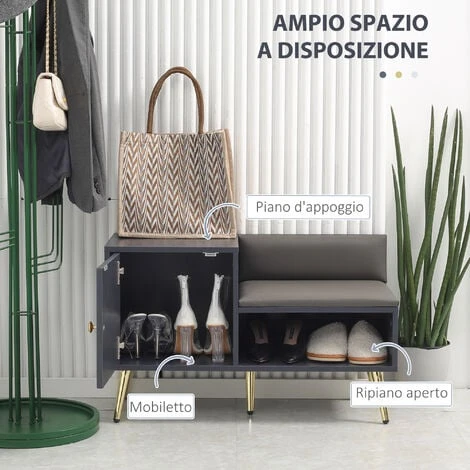 HOMCOM Mobile Scarpiera Da Ingresso Con Seduta Imbottita E Armadietto Per 4 Paia Di Scarpe, 80x33x49cm, Grigio 6 HOMCOM Mobile Scarpiera Da Ingresso Con Seduta Imbottita E Armadietto Per 4 Paia Di Scarpe, 80x33x49cm, Grigio - immagine 4