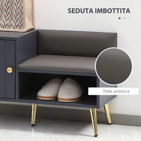 HOMCOM Mobile Scarpiera Da Ingresso Con Seduta Imbottita E Armadietto Per 4 Paia Di Scarpe, 80x33x49cm, Grigio 7 HOMCOM Mobile Scarpiera Da Ingresso Con Seduta Imbottita E Armadietto Per 4 Paia Di Scarpe, 80x33x49cm, Grigio - immagine 5