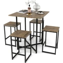 COSTWAY Set Di Tavoli Quadrati Salvaspazio Per Piccoli Spazi, Appartamenti, Piccoli Set Di Tavoli Alti Da Cucina Per 4 Persone Con Struttura In Metallo, Grigio