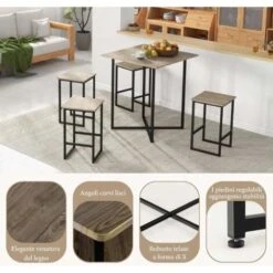COSTWAY Set Di Tavoli Quadrati Salvaspazio Per Piccoli Spazi, Appartamenti, Piccoli Set Di Tavoli Alti Da Cucina Per 4 Persone Con Struttura In Metallo, Grigio -Vendite HOMCOM || VIDAXL || Songmics 88020874 3