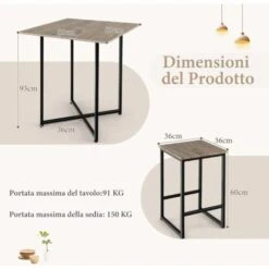 COSTWAY Set Di Tavoli Quadrati Salvaspazio Per Piccoli Spazi, Appartamenti, Piccoli Set Di Tavoli Alti Da Cucina Per 4 Persone Con Struttura In Metallo, Grigio -Vendite HOMCOM || VIDAXL || Songmics 88020874 5