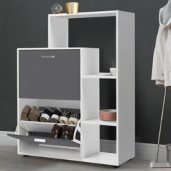 Scarpiera Bianca Con 2 Ante Grigie E Ripiano