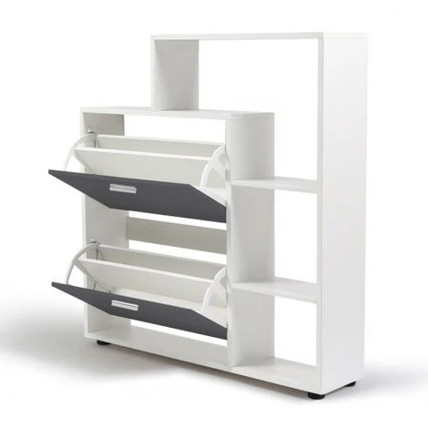 Scarpiera Bianca Con 2 Ante Grigie E Ripiano 4 Scarpiera Bianca Con 2 Ante Grigie E Ripiano - immagine 2