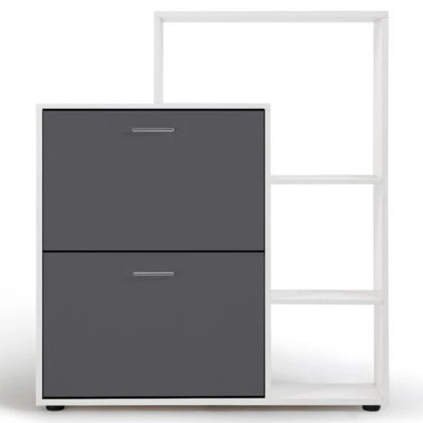 Scarpiera Bianca Con 2 Ante Grigie E Ripiano 5 Scarpiera Bianca Con 2 Ante Grigie E Ripiano - immagine 3