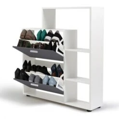 Scarpiera Bianca Con 2 Ante Grigie E Ripiano 10 Scarpiera Bianca Con 2 Ante Grigie E Ripiano -Vendite HOMCOM || VIDAXL || Songmics 88042077 4