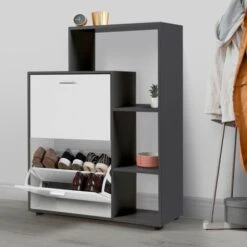 Scarpiera Grigia Con 2 Ante Bianche E Ripiano