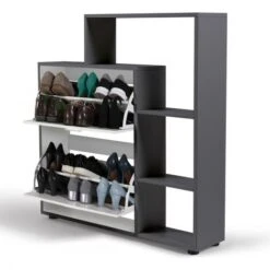 Scarpiera Grigia Con 2 Ante Bianche E Ripiano -Vendite HOMCOM || VIDAXL || Songmics 88042122 4