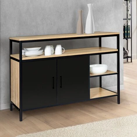 Credenza A 2 Ante, Nera, Design Industriale BOSTON 3 Credenza A 2 Ante, Nera, Design Industriale BOSTON