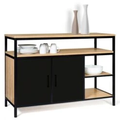 Credenza A 2 Ante, Nera, Design Industriale BOSTON 8 Credenza A 2 Ante, Nera, Design Industriale BOSTON -Vendite HOMCOM || VIDAXL || Songmics 88042130 2