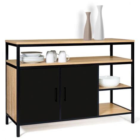 Credenza A 2 Ante, Nera, Design Industriale BOSTON 4 Credenza A 2 Ante, Nera, Design Industriale BOSTON - immagine 2