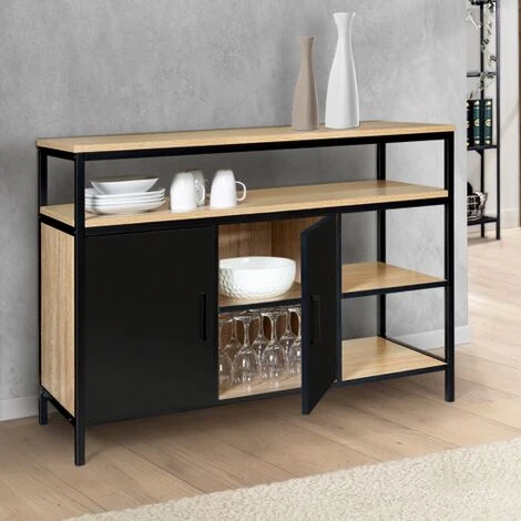 Credenza A 2 Ante, Nera, Design Industriale BOSTON 5 Credenza A 2 Ante, Nera, Design Industriale BOSTON - immagine 3