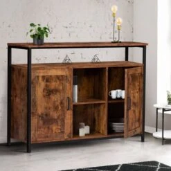 Credenza A 2 Ante Con Ripiani Effetto Invecchiato, Design Industriale DAYTON -Vendite HOMCOM || VIDAXL || Songmics 88042171 4