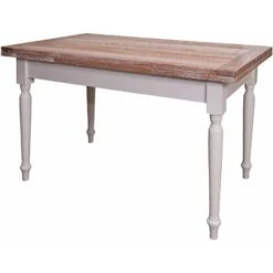 Dmora Tavolo Classico Allungabile Per Cucina, Scrittoio Vintage In Legno, Consolle Con Allunghe, Made In Italy, Cm 80x140/220h80, Colore Bianco E Noce