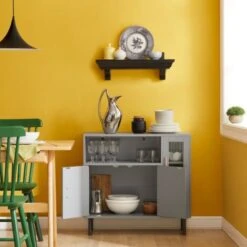 Mobile Da Cucina Mobile Per Microonde Credenza Con Ante Cassettiera Mobile Da Ingresso Mobiletto Buffet Grigio Chiaro 80x35x75cm FSB82-HG SoBuy -Vendite HOMCOM || VIDAXL || Songmics 89109067 4