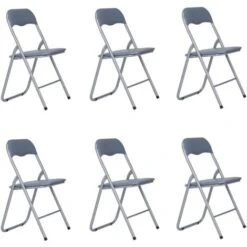 Sedia In Metallo Pieghevole Seduta Ecopelle GRIGIO SET 6 PEZZI